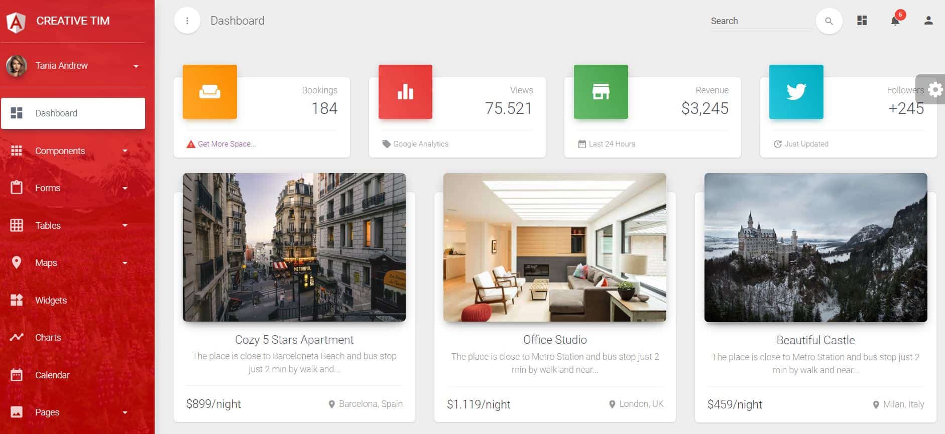 Material Dashboard Pro Angular 2 